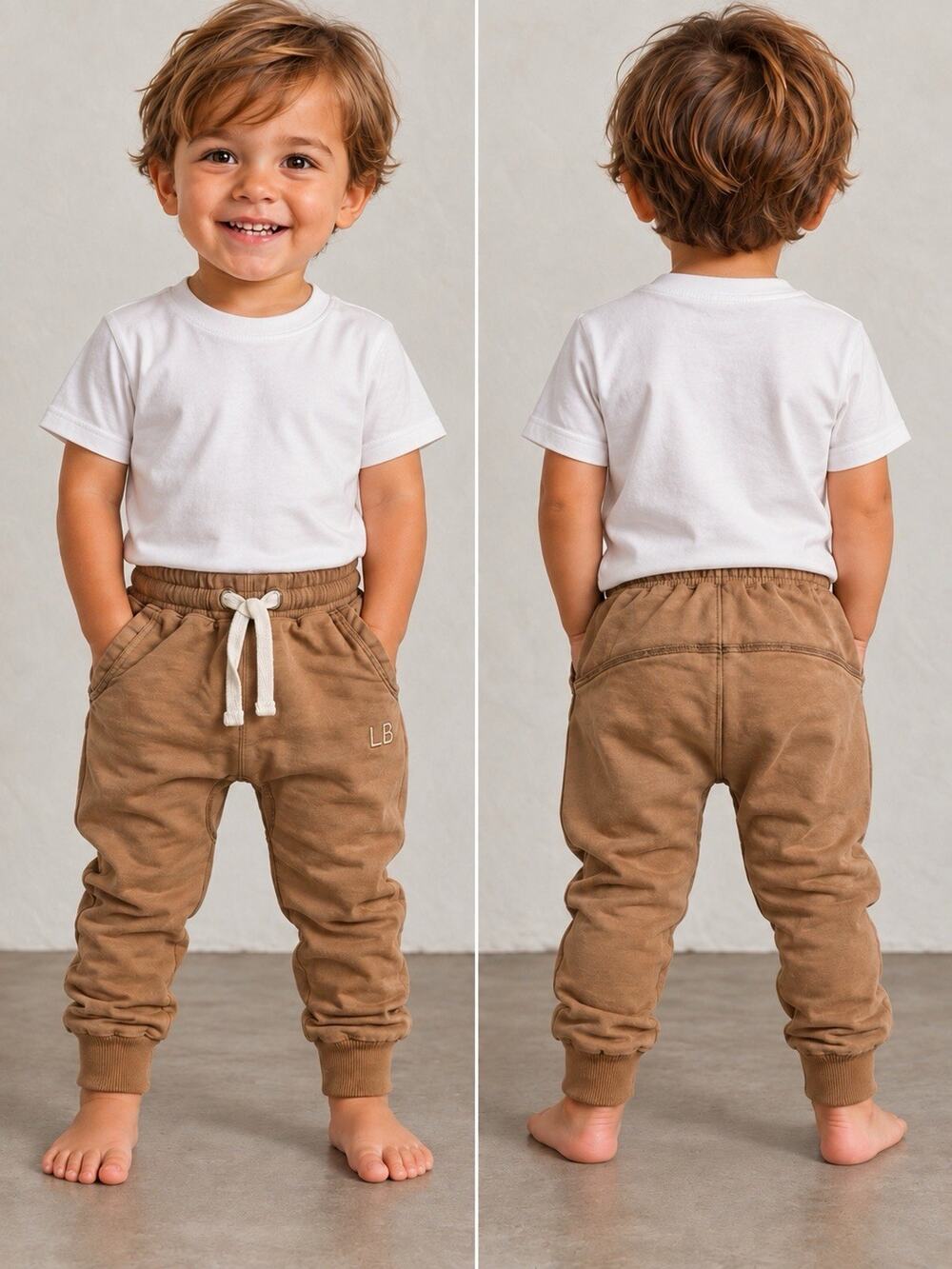 Little Bipsy Toddler Boys Jogger Pants 2T-3T Brown Drawstring Drop Crotch